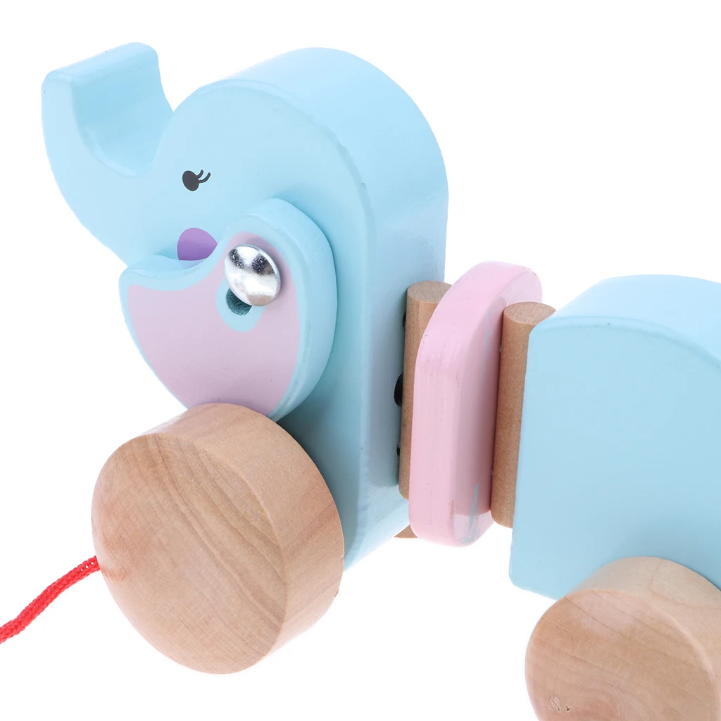 Cute Cartoon Elephant Pull Toy Wooden Walk ALong Pull Walking Toy For Baby Toddler Pull Along Toy for Kids