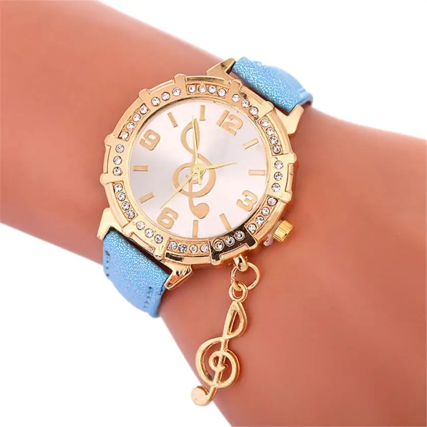 TZ#501 модный музыкальный браслет символ часы женские кожаные повседневные часы для подарка - Цвет: Небесно-голубой