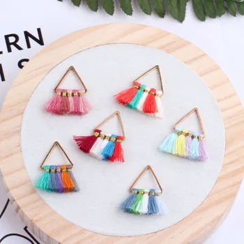 

10pcs DIY accessories handmade multi color triangular Tassel Earrings Pendant charm Stud Earrings finding