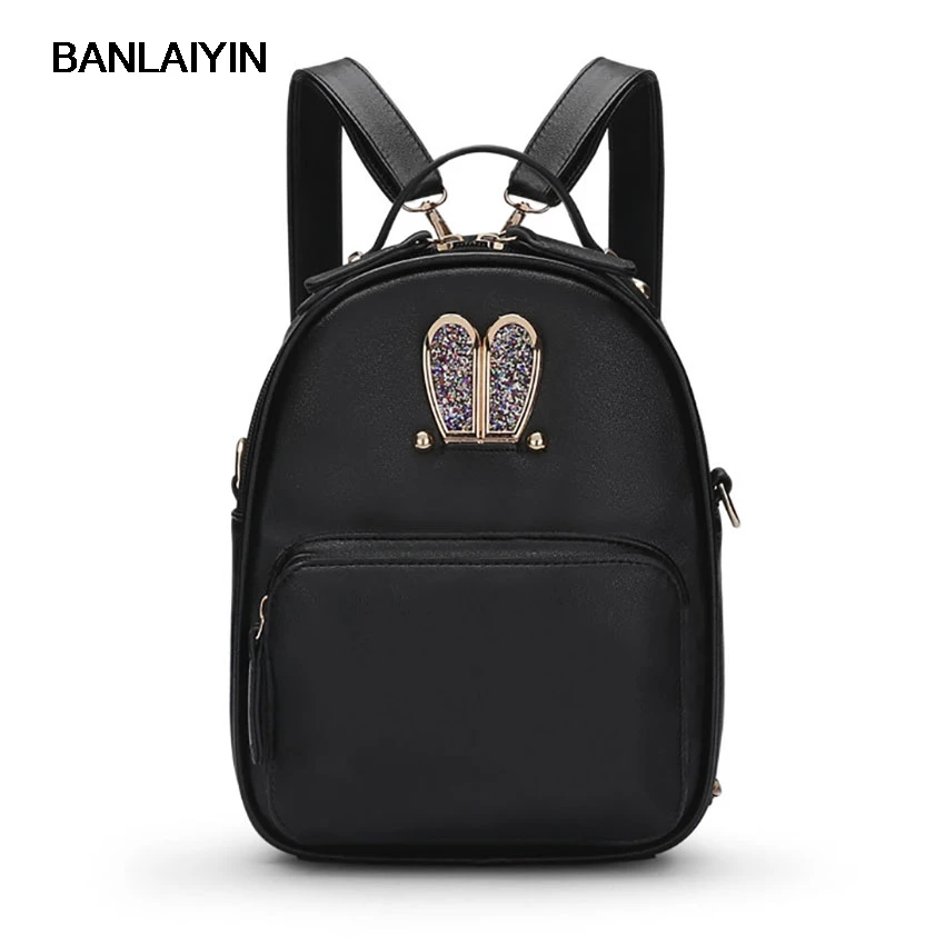 Women Solid Color Rabbit Ears Leather Backpack Preppy School Bags For Teenagers Shoulder Crossbody Bag Rucksack