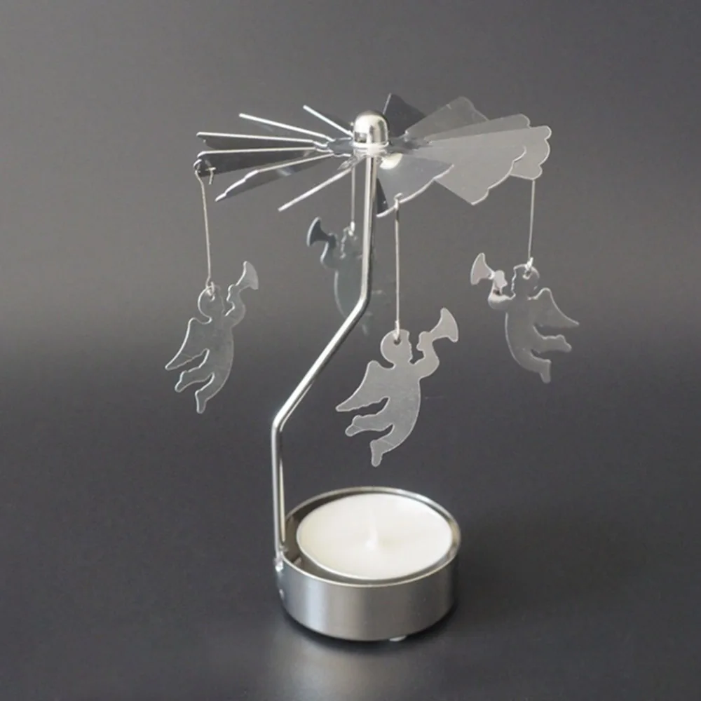 Romantic Rotation Candlestick Metal Candle Holder Rotary Spinning Carousel Angles Light Candle