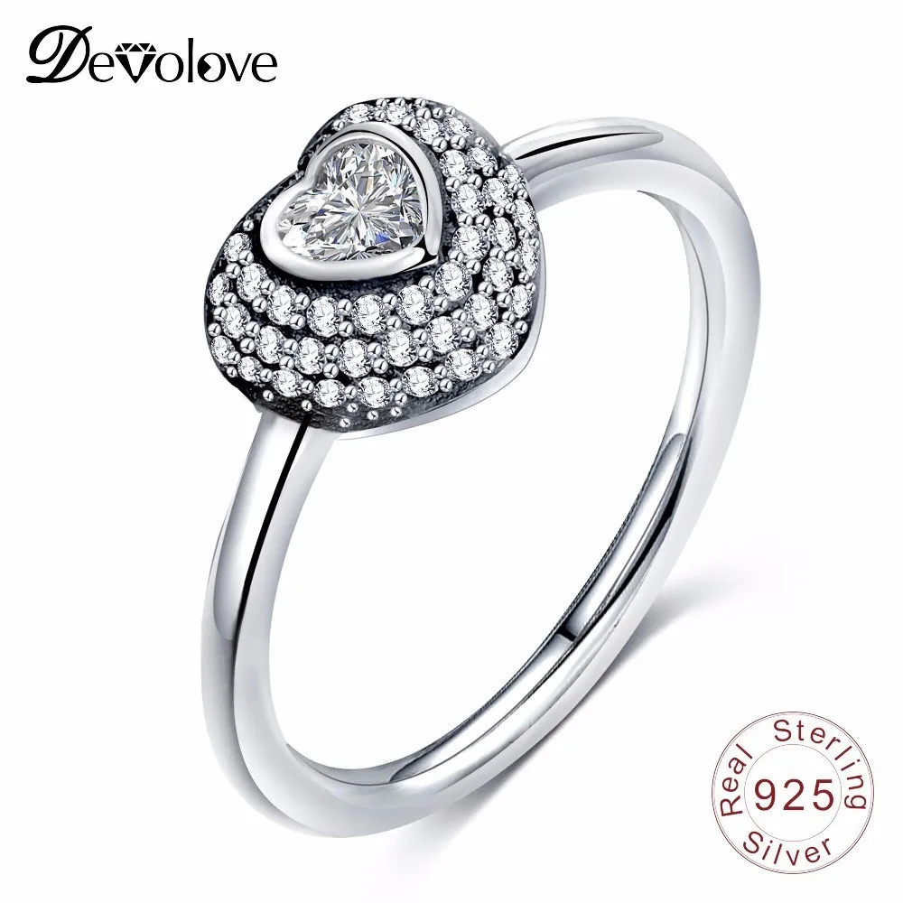 Devolove Loving Heart Shape with AAA Cubic Zirconia 925 Sterling Jewelry Trendy Rings For Women Lovers PSRI0044-B Dropshipping | Украшения