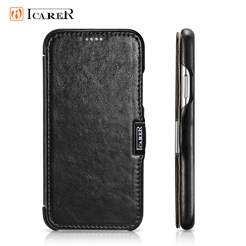 Icarer Genuine Leather Case for iPhone 12 Mini 11 Pro Max 6 7 8 Plus X XR XS Magnetic Closure Luxury Retro Slim Flip Phone Cover cute iphone 7 cases