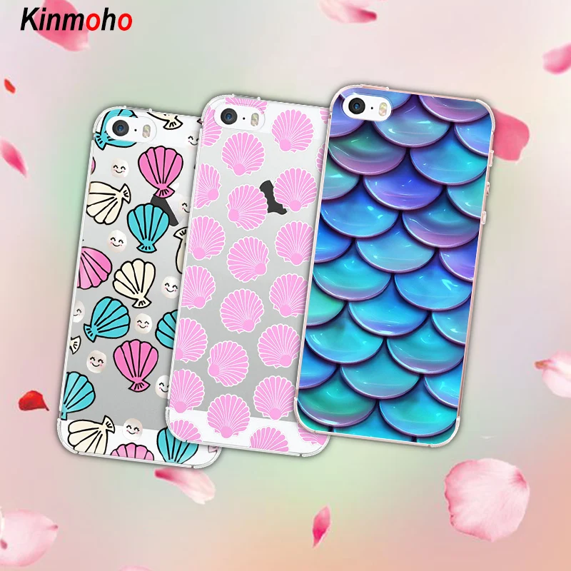 

Kinmoho Sea Shell Mermaid Scale Transparent Phone Cases Cover For iPhone 5s SE 5 7 6 6S 8 Plus X XS MAX XR Funda Coque Capinha