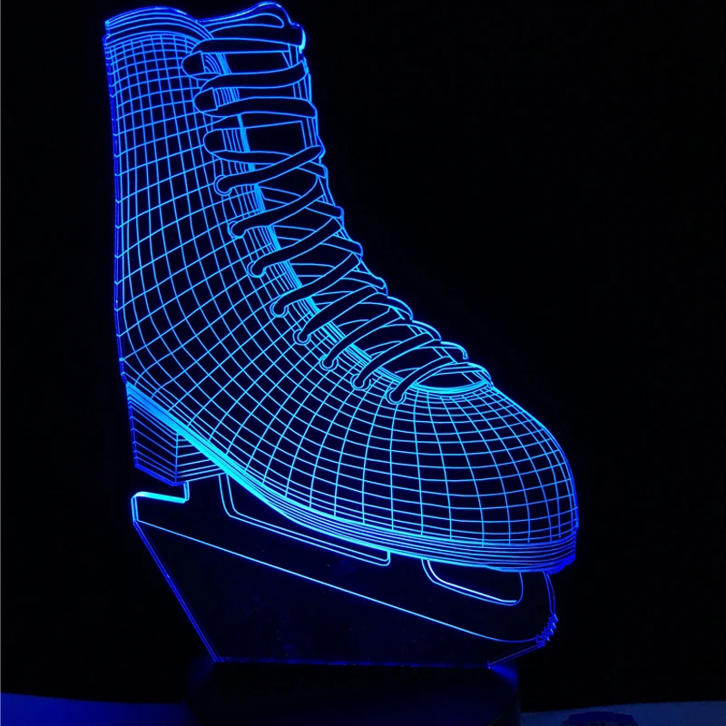 

Novelty Ice Blade Hockey Skate Shoes 3D LED Lamp Acrylic Multicolor Changing Night Light Sporting Boy Room Decor Kids Toys Gift