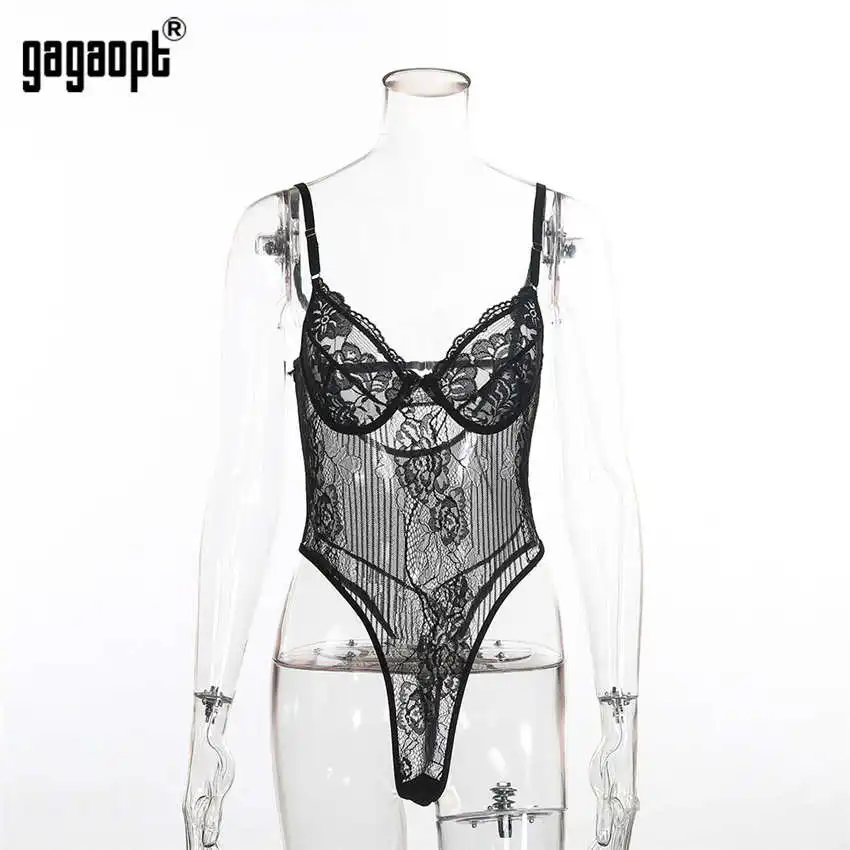 white body suit Gagaopt 2019 Summer Lace Bodysuit Women Floral Embroidery Bow Tie Hollow Out Sexy Bodysuit XS-XL Party Jumpsuit Overalls leather bodysuit Bodysuits