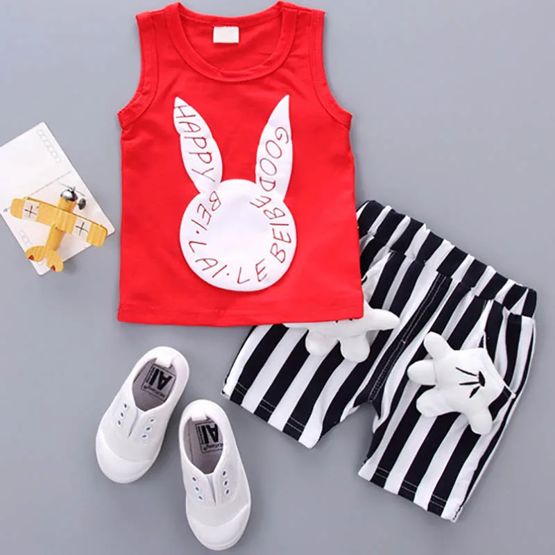 

2018 New Summer Girl Stripe Toddler Clothes Suit Kids Cartoon Rabbit vest + Shorts Sets Children's Clothes 0-2Years 2PCS