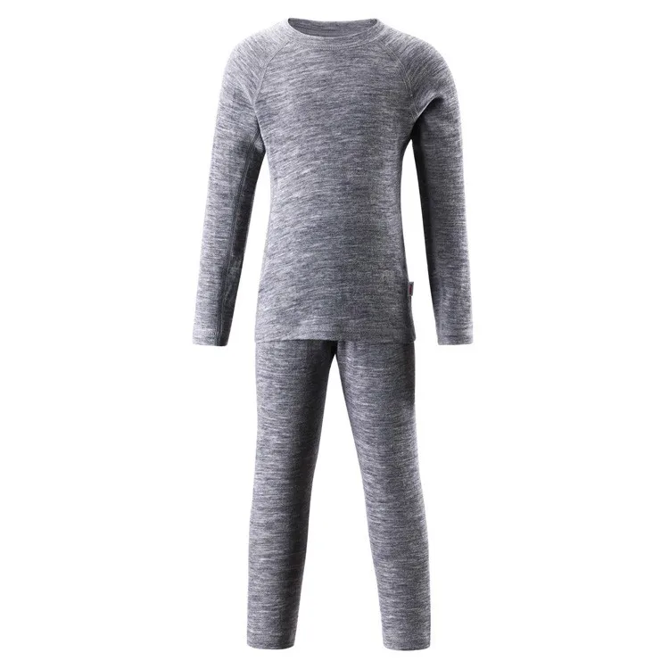 

Merino wool kids base layer winter thermal underwear set children long johns boys girls Grey Colors kinsei