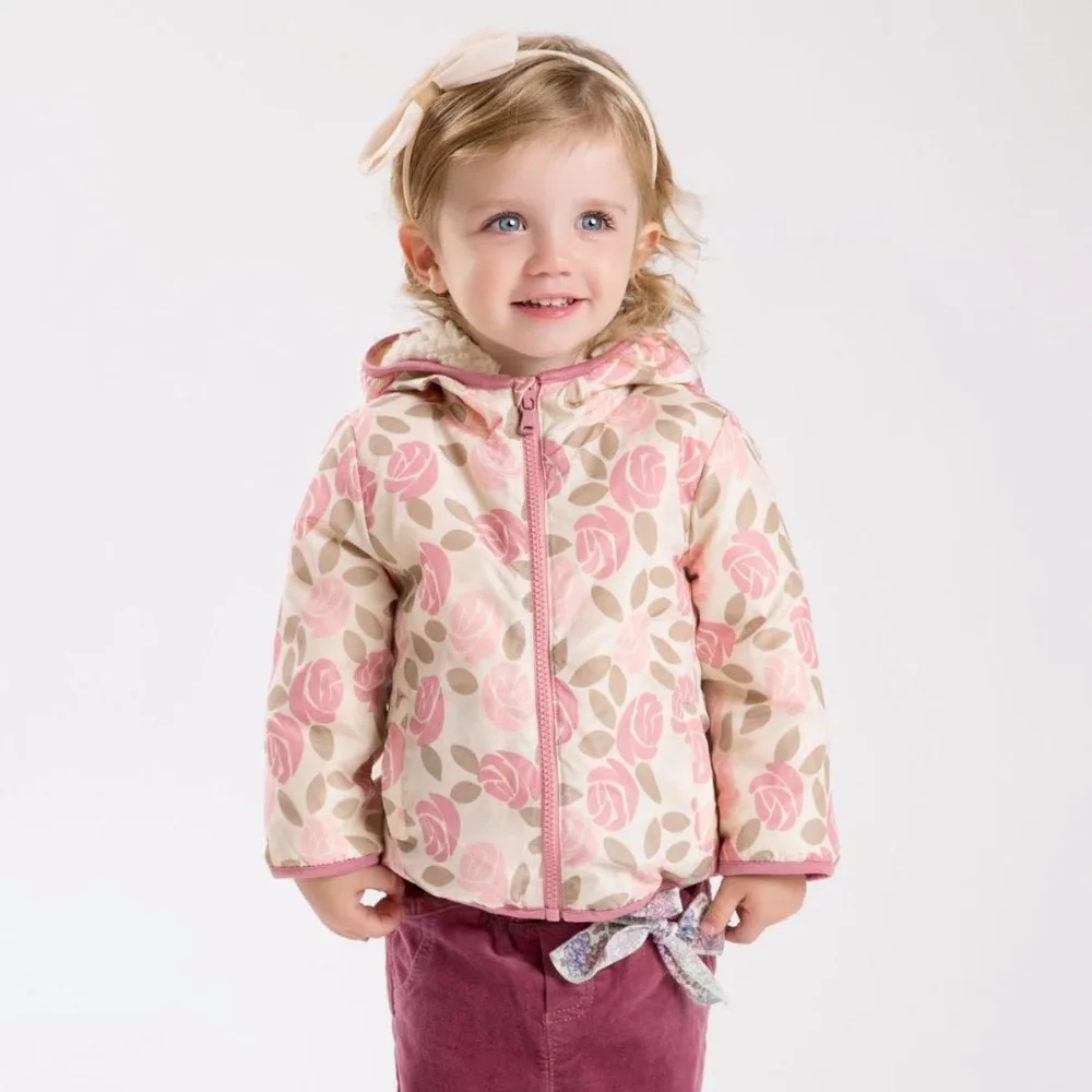 Brand2016Autumn Winter children kid infant baby girl fleece coat outerwear rose printed thick