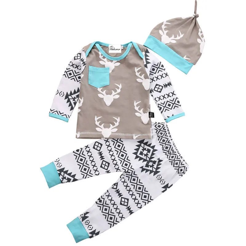 Рождественские комплекты для малышей Одежда для маленьких мальчиков и девочек на весну, осень и зиму топы с рисунком оленя, футболка и