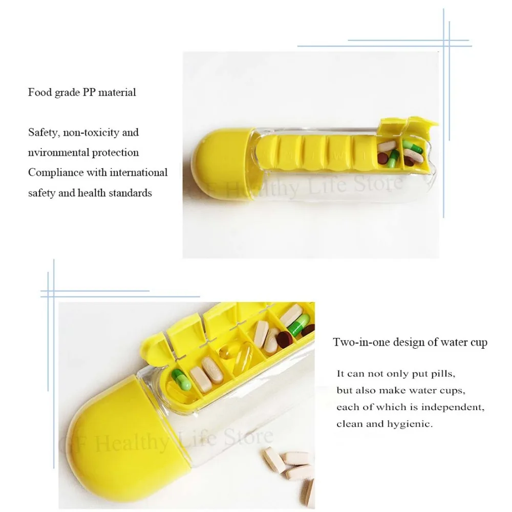 Ежедневная коробка для таблеток, 7 дней, органайзер для таблеток, креативная чашка для таблеток, пластиковые бутылки для питья, капсула, чашка для воды, PP, Medicijn, Doosje