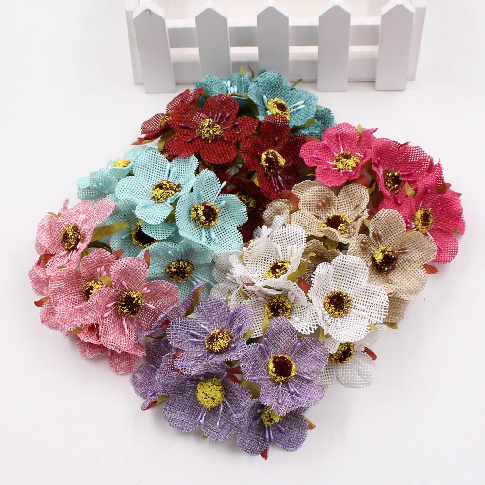 

6pcs/lot 4cm Hemp Sakura Flower Artificial Flower Bouquet Wedding House Decorative DIY Wreath Scrapbook Gift Box Hand Flower
