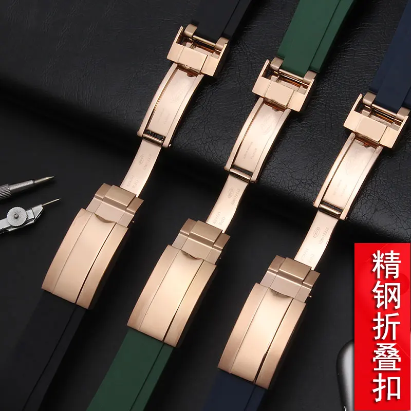 21mm 20mm Black nature silicone Rubber Watchband watch band For Role strap Daytona Submariner GMT OYSTERFLEX Bracelet logo on
