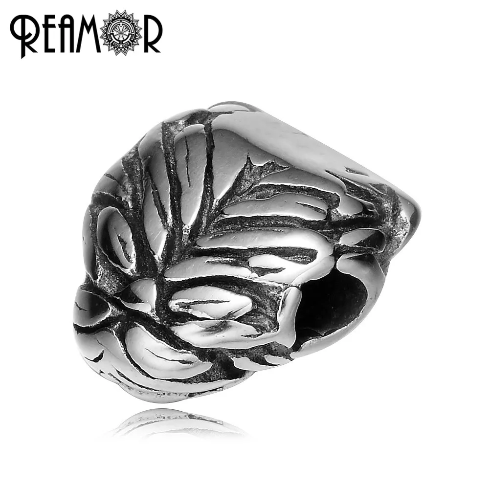 REAMOR 316L Stainless steel Lion head 2mm Beads Charms King of the Forest Spacer Beads for Jewelry Making Bracelet Fashion Jewelry