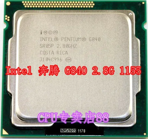 Для lntel G840 cpu Процессор Двухъядерный(2,8 ГГц/L2 = 2*256 Кб/65 Вт) разъем LGA 1155 настольный(рабочий