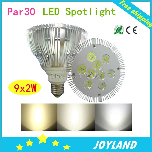 

4pcs/lot high bright 9x2W 18W dimmable par30 e27 led spotlight bulb lamp white warm white free shipping
