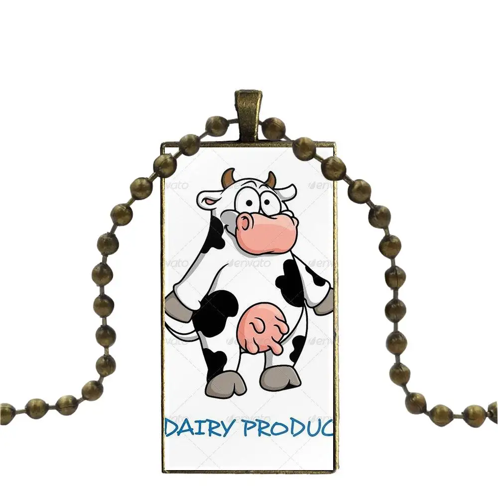 Lucu Hewan Gambar Kartun Sapi Kaca Liontin Galaxy Liontin Kalung