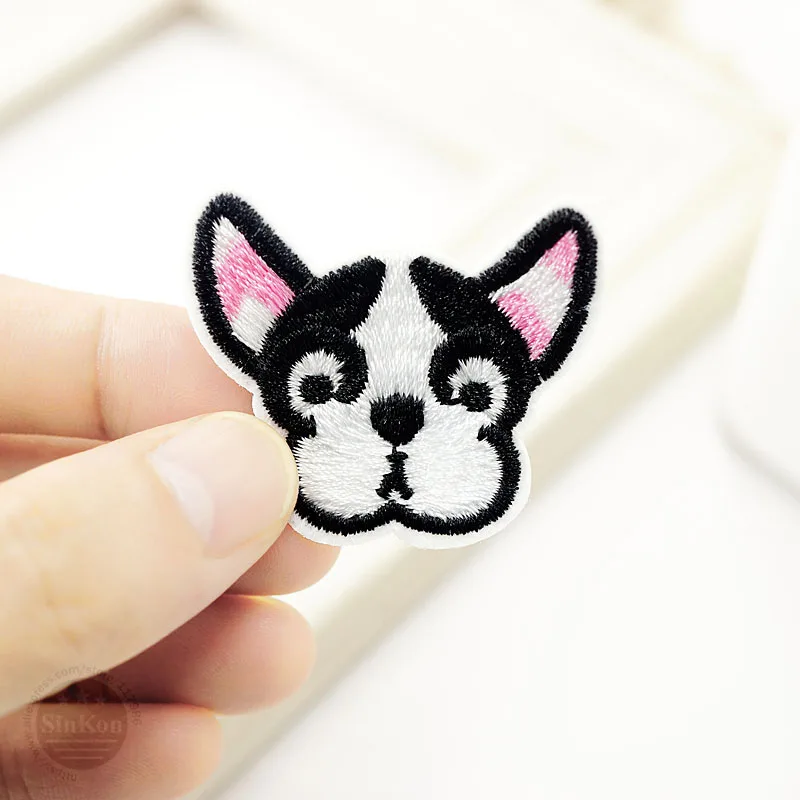 

Bulldog Size:3.7x4.2cm Hippie Badges Iron On Embroidered Patch For Cloth Cartoon Badge Patches Garment Appliques DIY Accessory