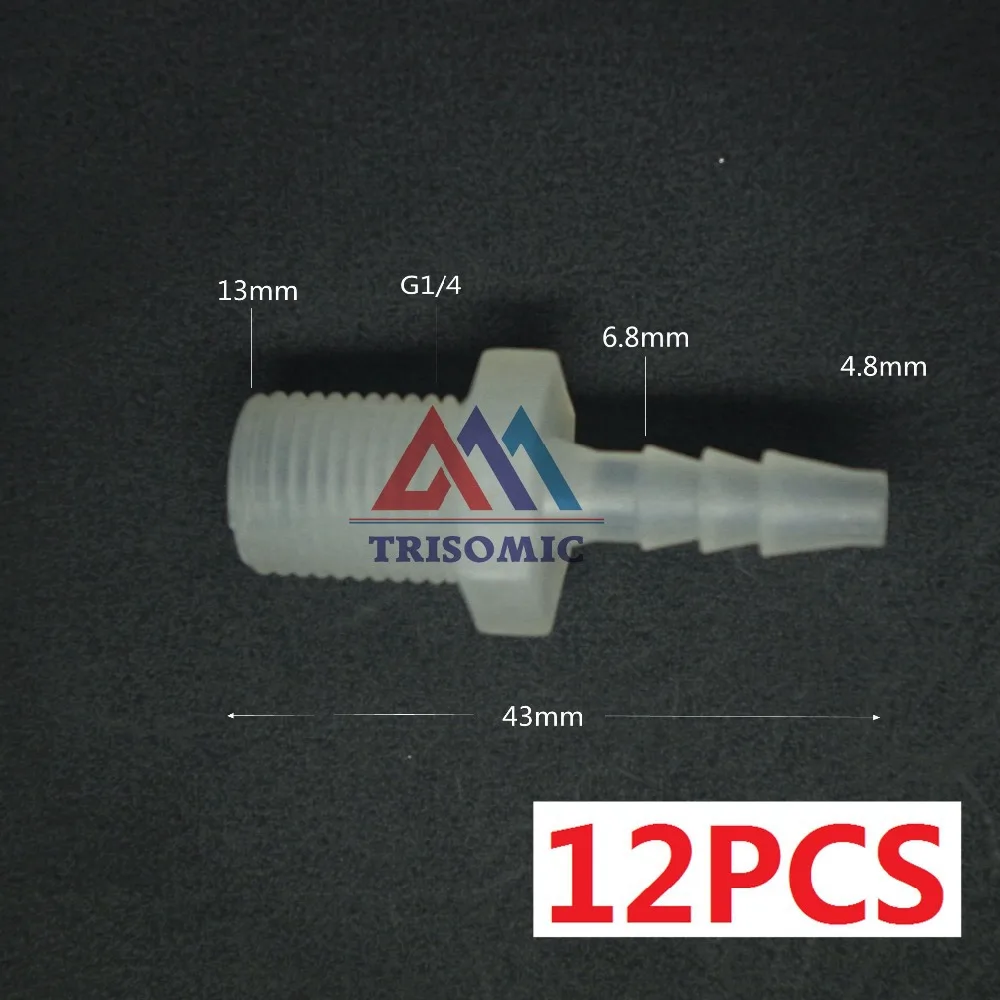 

12 pieces 4.8mm-G1/4 Straight Connector Plastic pipe Fitting Barbed Connector with thread Material PP Fish Tank Airline