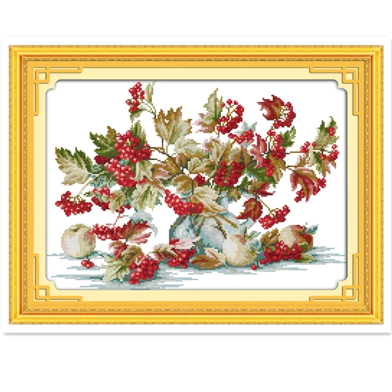 

Liitle Red Fruit Embroidery Cross Set Needlework Home decoration Chinese Counted Cross Stitch Pattern DMC Cross Stitch Fabric