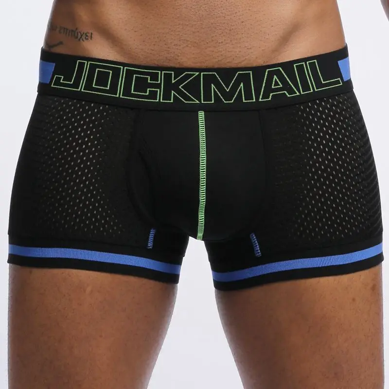 JOCKMAIL Марка мужское нижнее белье, боксеры, спортивные шорты, легкие, с Шорты нейлоновая сетка шорты cueca сексуальный бренд, легкие, с мешочком для пениса, бумажный стаканчик Мужской трусики для геев - Цвет: A