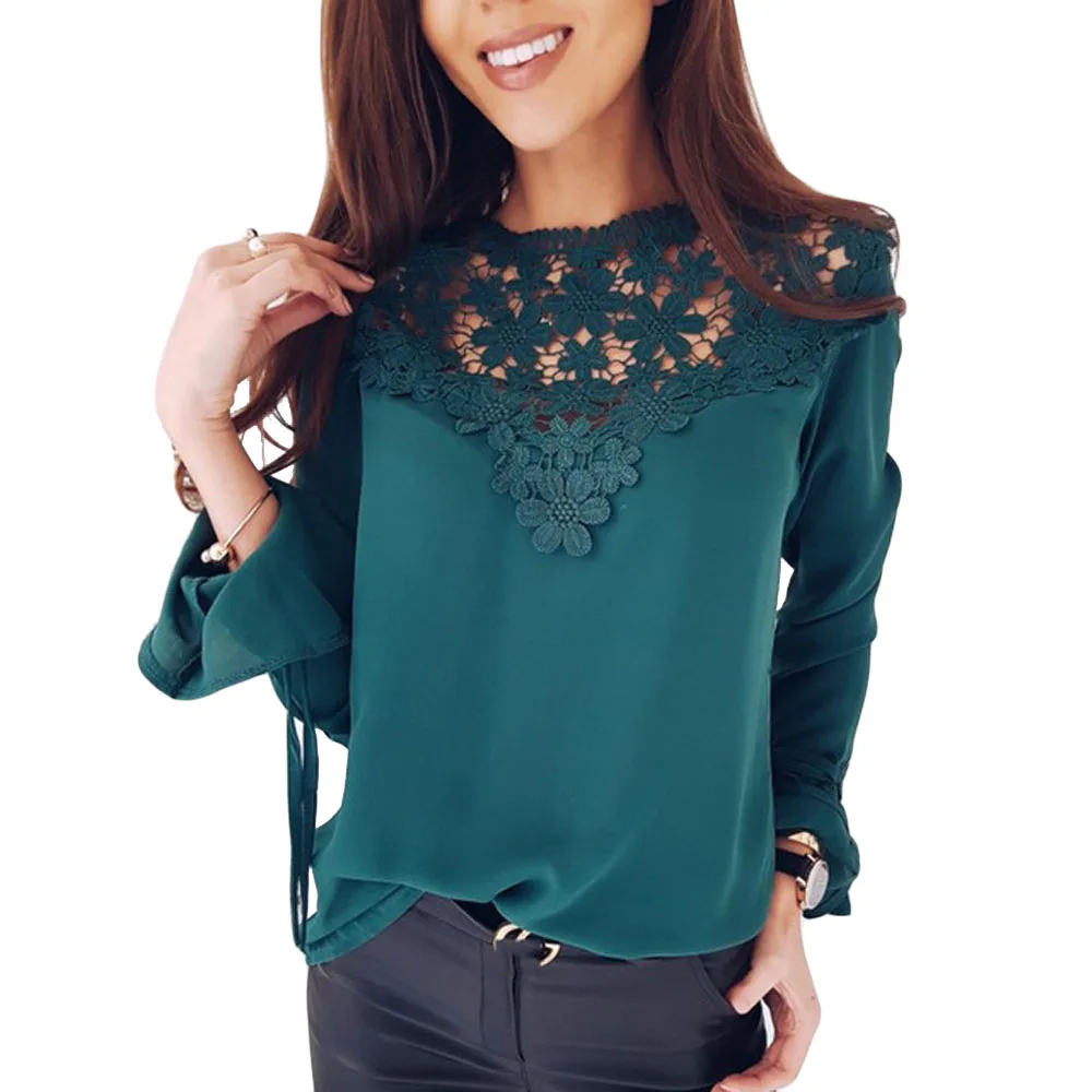 2018 New Women Hollow Out Lace Blouse Shirt Solid Sweet Sexy Lace ...