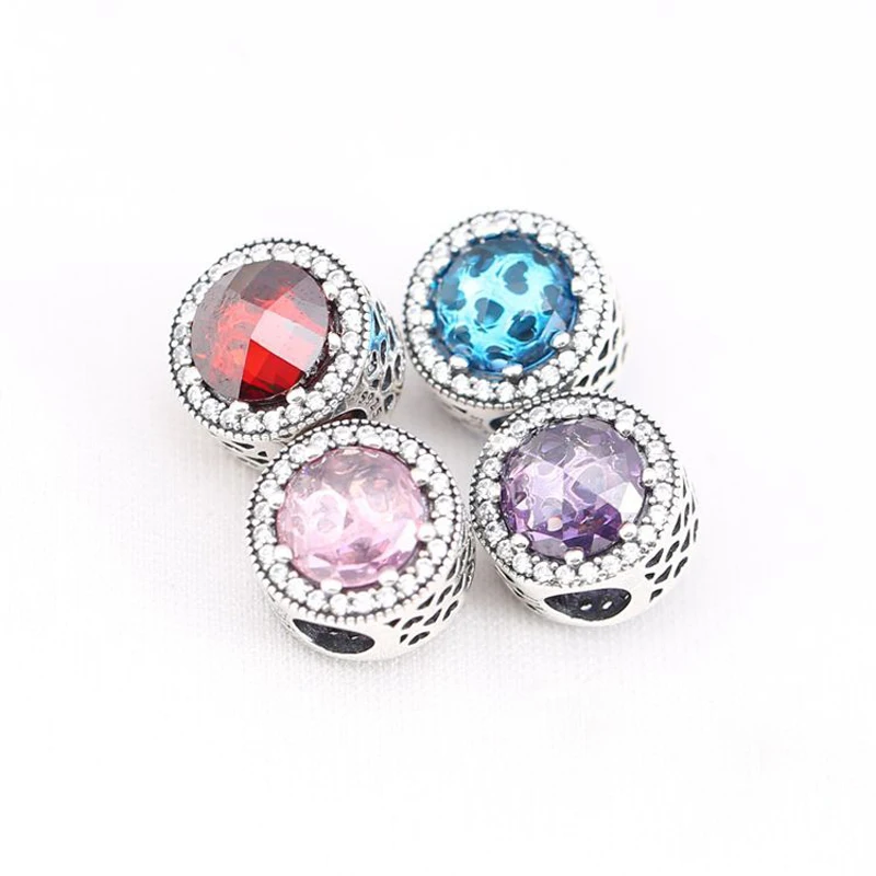Abstract Silver Charm With Crystal And Clear CZ 925 Sterling Silver European Beads Fit Pohier 