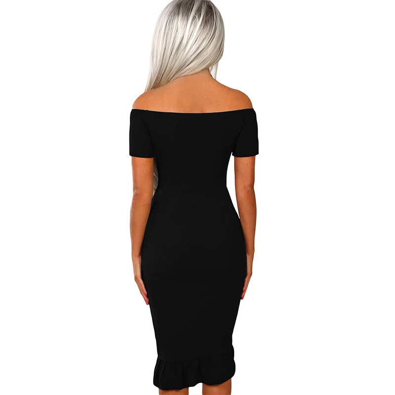 Женское летнее платье карандаш черное с коротким рукавом и оборками|female dress|midi