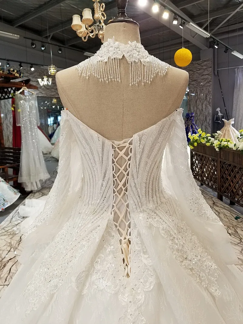 LS07703 элегантный Новое свадебное платье плеча цепи украсить с открытыми плечами с аппликацией красоты нарядное платье со шлейфом