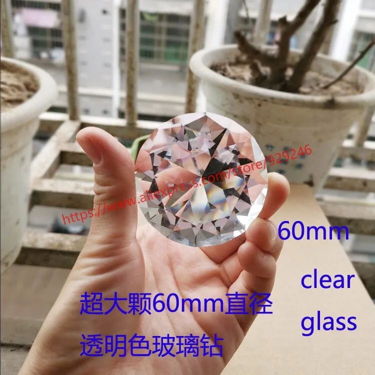 1pc/lot 60mm large clear glass crystal rhinestone pointback for display showroom decoration round stone pendulum shiny products