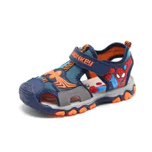 Детские летние сандалии «Человек-паук»; детская обувь на плоской подошве; дышащие Нескользящие тапочки с закрытым носком для мальчиков и девочек; Sandalias; модная обувь