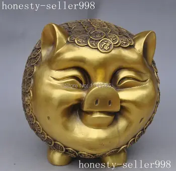 

Christmas gift Chinese fengshui bronze brass zodiac pig animal beast wealth Piggy bank statue