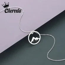 Chereda Round Hollow Mountain Stainless Steel Dainy Delicate Chain Necklace for Women Men Simple Pendant Jewelry Chereda Round Hollow Mountain Stainless Steel Dainy Delicate Chain Necklace for Women Men Simple Pendant Jewelry