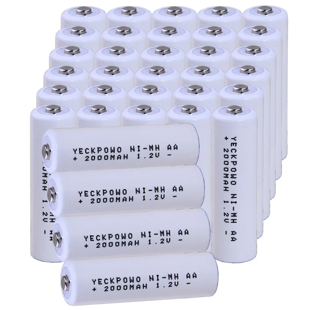 

Real capacity! 34 pcs AA 1.2V NIMH AA rechargeable battery 2000mah for camera razor toy remote control flashlight yeckpowo brand