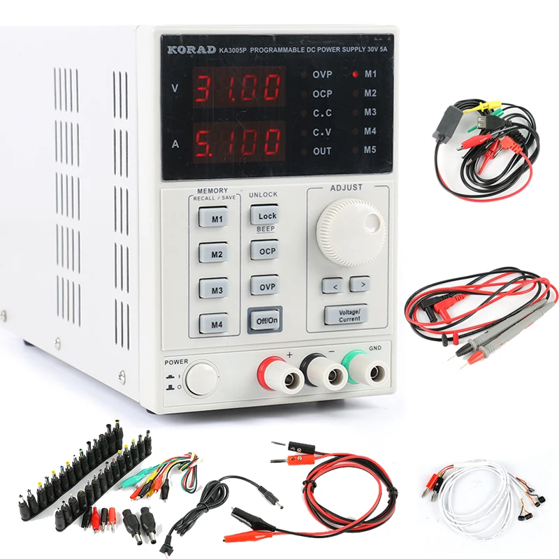 

KA3005P Precision Laboratory Adjustable Digital Programmable DC Power Supply 30V 5A USB RS232 Interface 39pcs Laptop DC Adapter