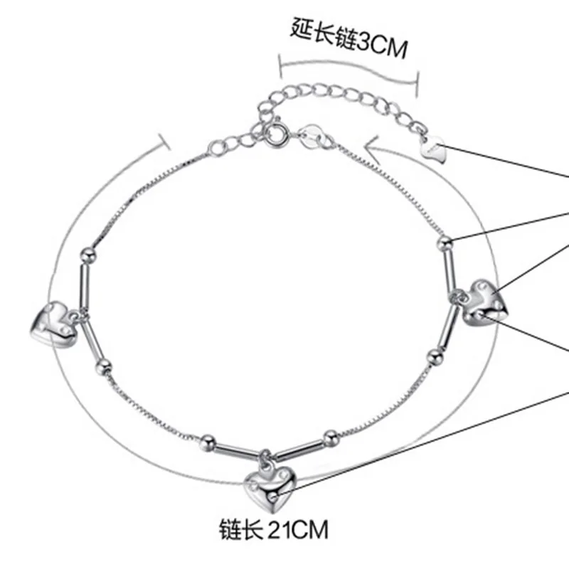 Pure silver font b anklet b font female fashion lovers crystal silver font b jewelry b