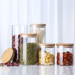 Прозрачная кухонная бутылка для хранения высокое боросиликатное стекло с деревянной крышкой еда конфеты печенье закуски хранения Jar