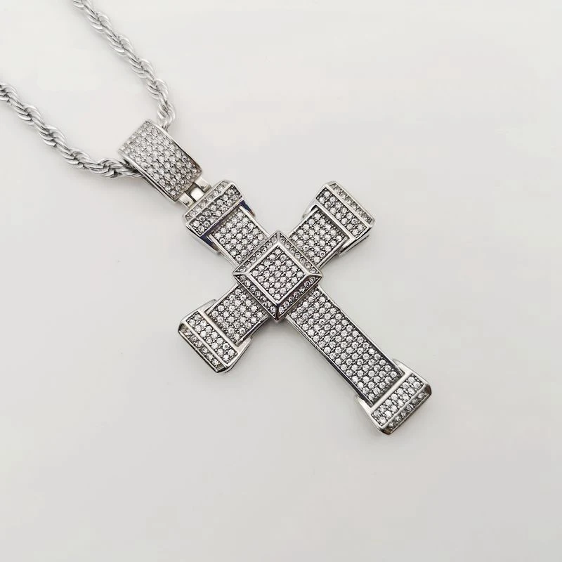 

2019 new Silver stainless steel hip hop cross necklace jewelry iced out full rhinestones rock rapper necklace fashion men