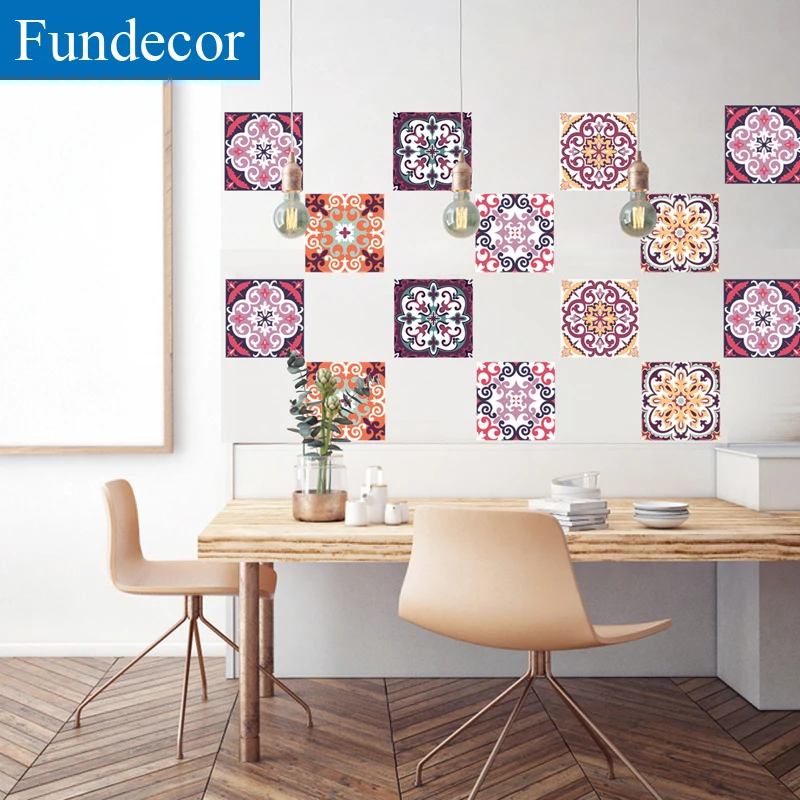 [Fundecor] Retro Flower Tile Wall Stickers For Bathroom Kitchen Living Room Decor Art Self Adhesive Decals | Дом и сад