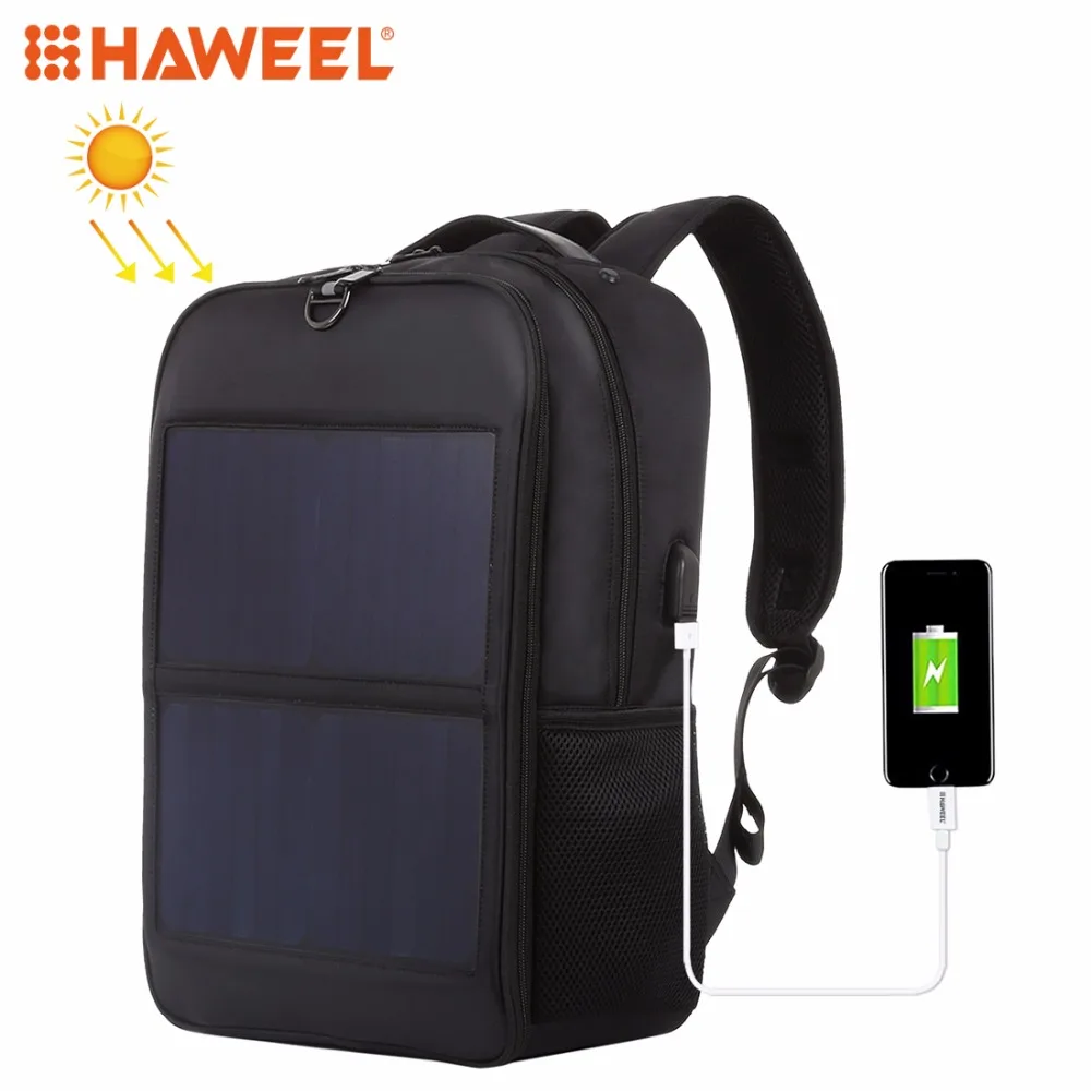 HAWEEL New Arrival Outdoor 14W Solar Panel Power Backpack Bags Multi-function Breathable Dual USB Charging Port Packbags