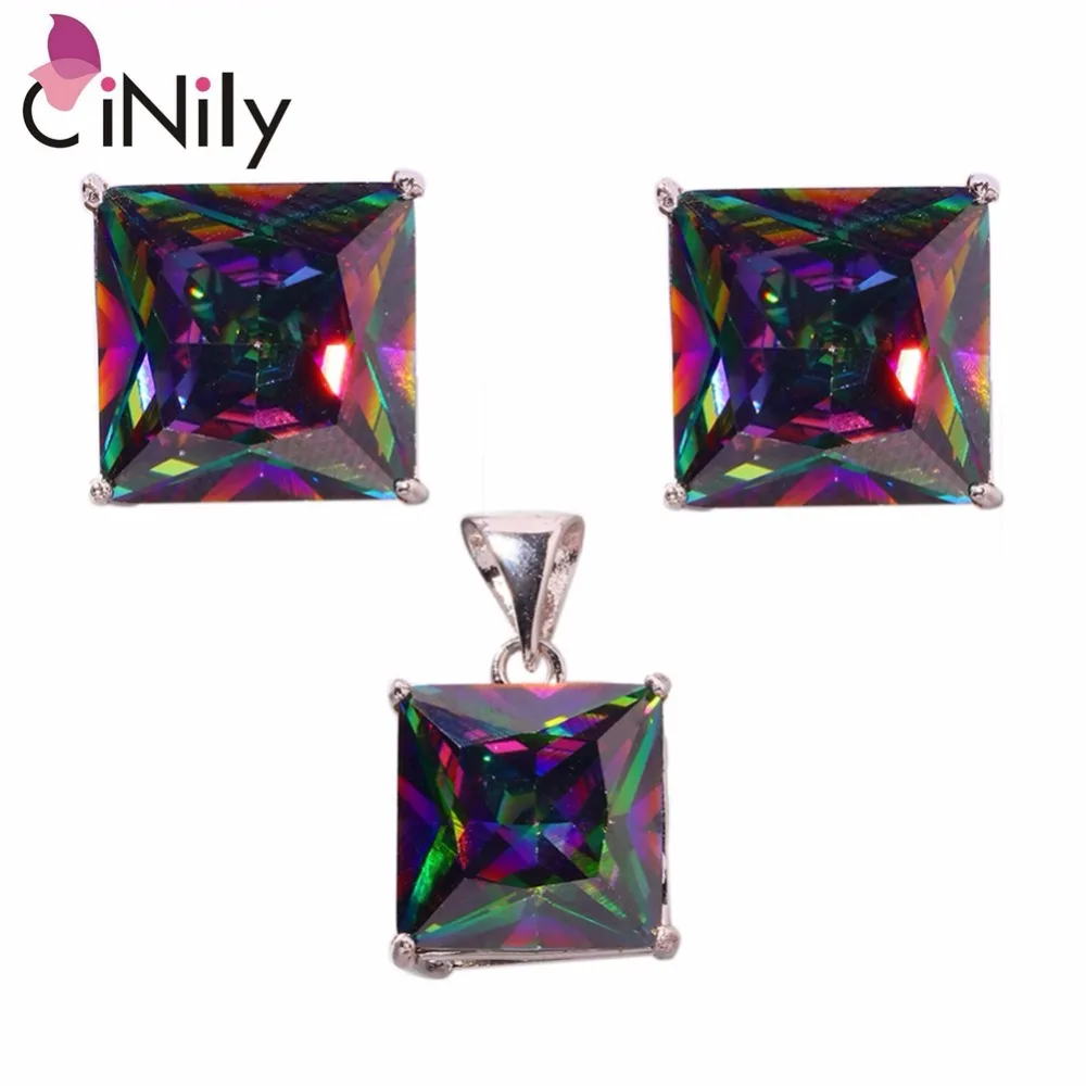 

Hot Sell ! Fashion Wholesale Jewelry Set Mystic Topaz 925 Silver Plated Stamp Pendant & Earrings NT136
