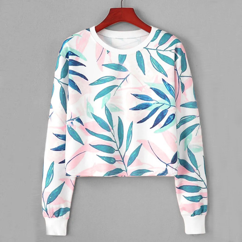 

Womens Long Sleeve Leaf Printing Round Neck Sweatshirt Blouse Autumn Winter Pullover Tops New Trendy Streetwear Clothes sudadera