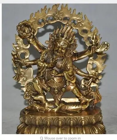 

Copper Brass CHINESE crafts decoration 9" Tibet Buddhism bronze gilt 6 Arms Vajra Mahakala god Buddha Ganesha Statue