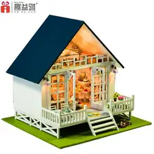 Домашнее украшение поделки DIY Кукольный дом большой деревянный кукольный дом 3D миниатюрная модель комплект кукольный домик мебель для комнаты светодиодный светильник 130-17