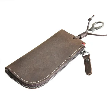 

Vintage Crazy Horse Genuine Leather Keychain Men Women Holder Buckle Key Bag Housekeeper Keyring Case Wallets Porta Llaves