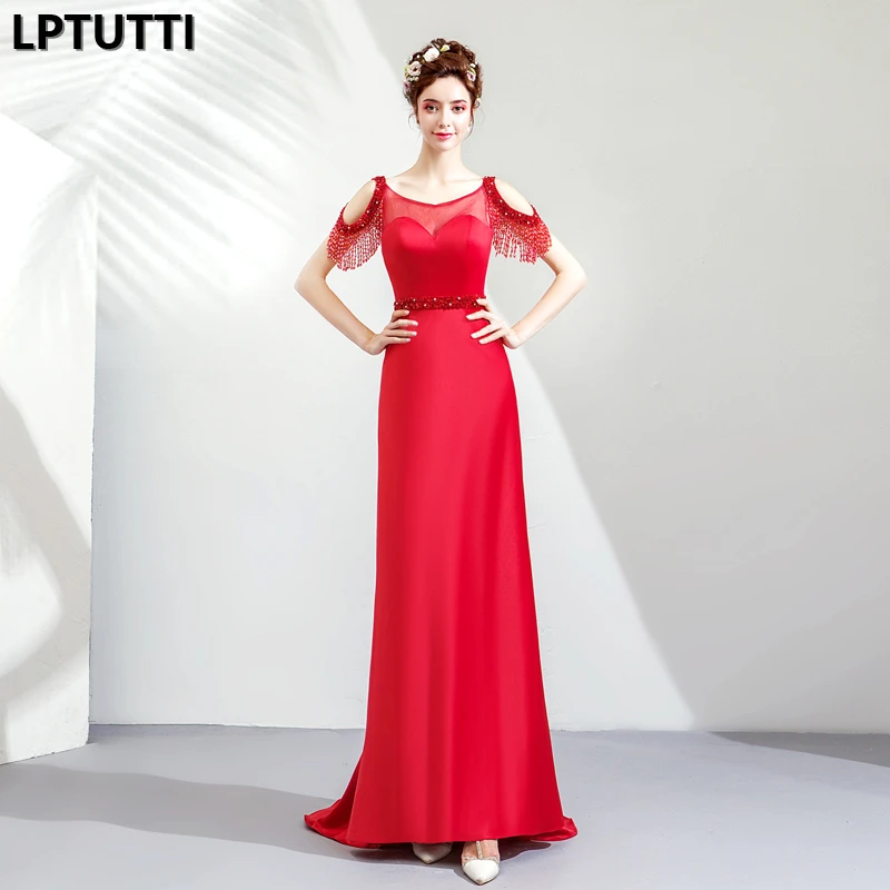 

LPTUTTI Tassel Beading Crystal New For Women Elegant Date Ceremony Party Prom Gown Formal Gala Events Luxury Long Evening Dress