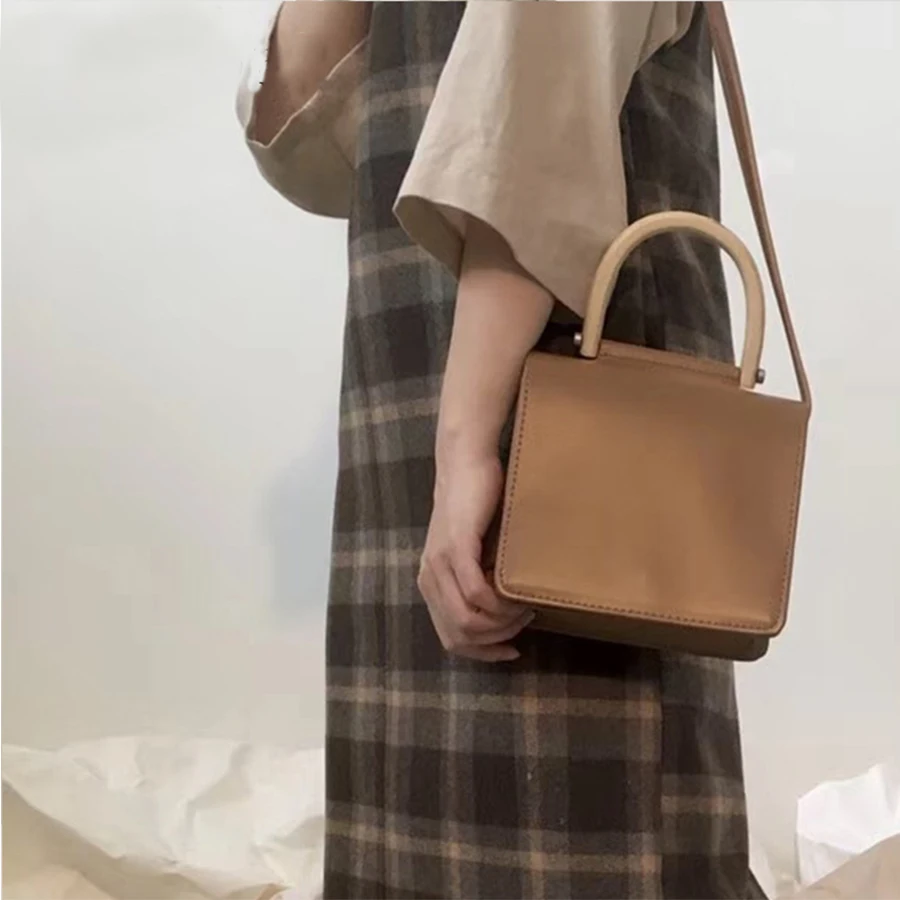 

Casual Wooden Top-handle Handbags Women Bags Pu Leather Crossbody Bag for Women Solid Color Flap Phone Purses Shoulder Bag Chic