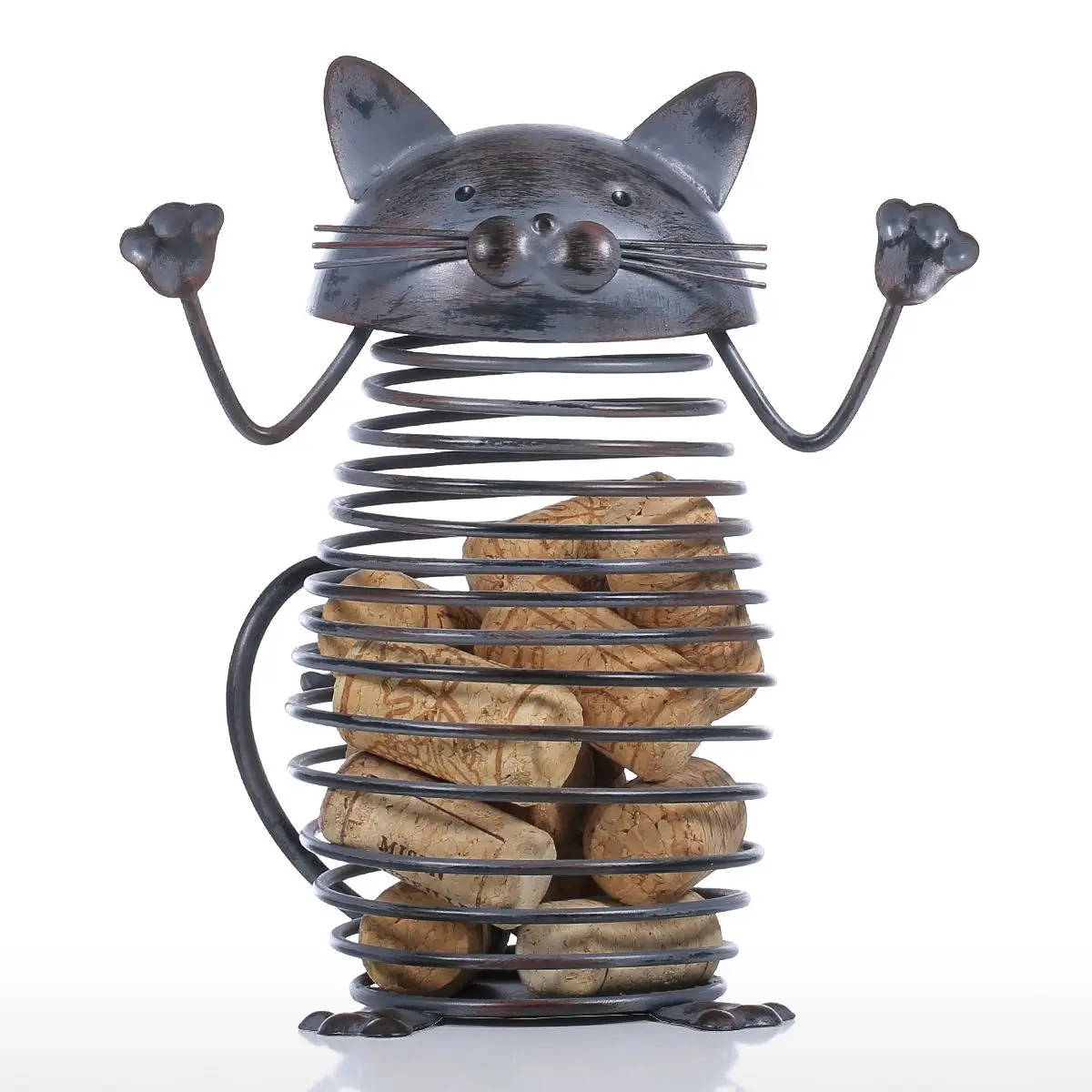 

Tooarts Spring Cat Cork Container Iron Sculpture Cute Cat Figurine Creative Cork Container Practical Ornament Craft Gift Decor