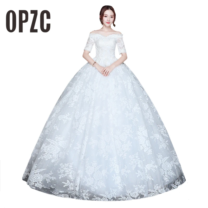 

Free Shipping 2018 Plus size Sweetheart White Lace Half Sleeves wedding Dresses Princess Bride Gowns Frock Vestidos De Novia
