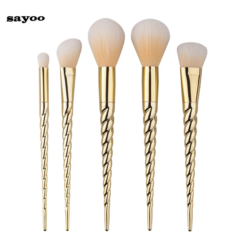 

2017 5pcs Eye Shadow Foundation Eyebrow Lip Brush Thread Gold Color Makeup Brushes Tool